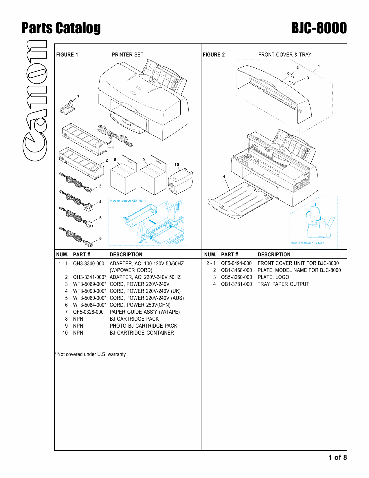 Canon BubbleJet BJC-8000 Parts Catalog Manual-2